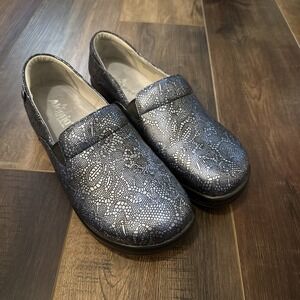 Alegria Women's Professional Pewter Keli Lace Slip On Clog Leather Metallic 40